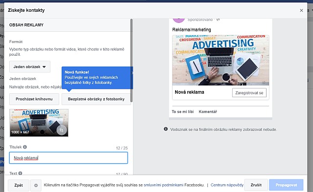 nastavení reklamy na Facebooku
